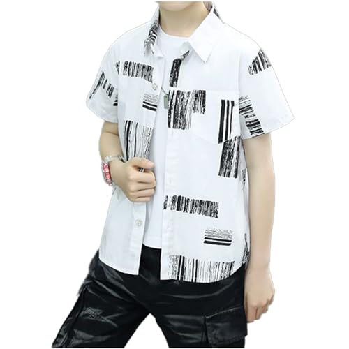 Children's Asymmetrical Stripe Set - Boys' Camouflage Pocket Shorts and Button Down Short Sleeve Shirt for Beach Vacation