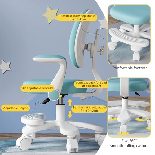 TAZZOR Silla de escritorio infantil, altura ajustable, silla giratoria ergonómica para niñas y niños, cómoda silla de aprendizaje para habitación infantil (modelo de actualización (manillar + pasos - imagen 4
