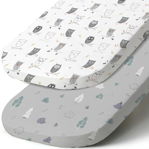 Image of Stretch Fitted Bassinet Sheet Set BROLEX 2 Pack Cradle Sheets for Bassinet Pad/Mattress,Unisex Boys Girls,Ultra Soft,Hedgehog Owl