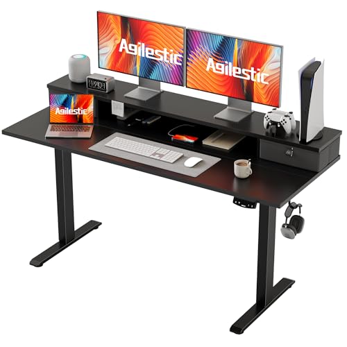 Image of Agilestic 55 x 24 Inches Electric Standing Desk with 2 Storage Drawers, Stand Up Desk Adjustable Height, Sit and Stand Computer Table with Splice Board, Black