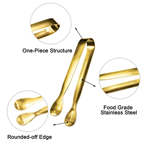 JCREN 12 Pcs Serving Tongs, Small Serving Utensils for Parties Catering Gold Tongs, Food-Grade 304 Stainless Steel Mini Appetizer Tongs for Tea Party Coffee Bar, 4 Inches - Gold - Image 5