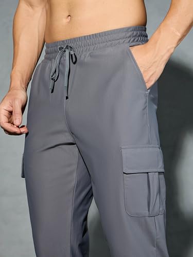 Image of TECHNOSPORT Men's Solid Slim Fit Sports Cargo Joggers DURACOOL+ Quick Dry Breathable Moisture Wicking Stretch Gym Track Pants Running Training Fitness Activewear