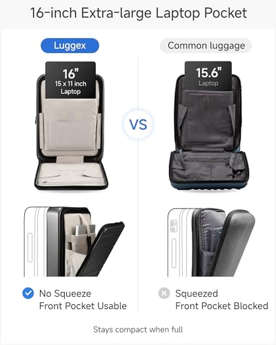 LUGGEX Carry On Luggage for Airplanes - Expandable Polycarbonate Hard Shell Suitcase with Laptop Compartment (Black, 20 Inch) image 8
