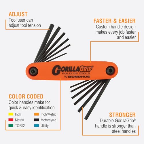 Image of Bondhus 12550 GorillaGrip Set of 12 Hex Fold-up Keys, sizes 5 /64-5 /32-Inch & 1.5-5mm