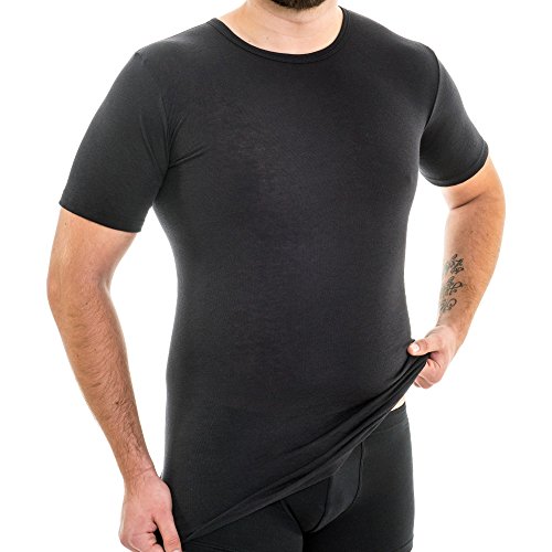HERMKO 3847 Camiseta de Manga Corta Extra Larga para Hombre (+10 cm), Camiseta Interior de Manga 1/4, 100% algodón (canalé Fino), Größe Herren:7 (XL), Farbe:Negro