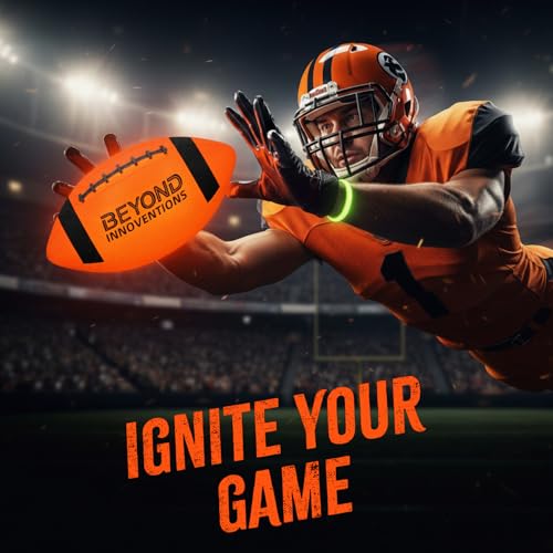 Beyond Innoventions Glow in The Dark Football - LED Light Up Football Gifts for Boys & Girls 8-15+ | Size NO 6 for Teens - Includes 2X Light Up Bands & Drawstring Bag | Ball Pump Included - Thumbnail 2