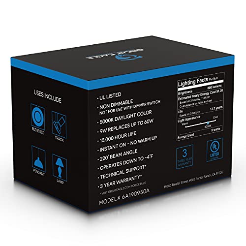 Great Eagle A19 Led Light Bulb, 9W (60W Equivalent), Ul Listed, 5000K (Daylight), 800 Lumens, Non-Dimmable, Standard Replacement (6 Pack) #TOP3