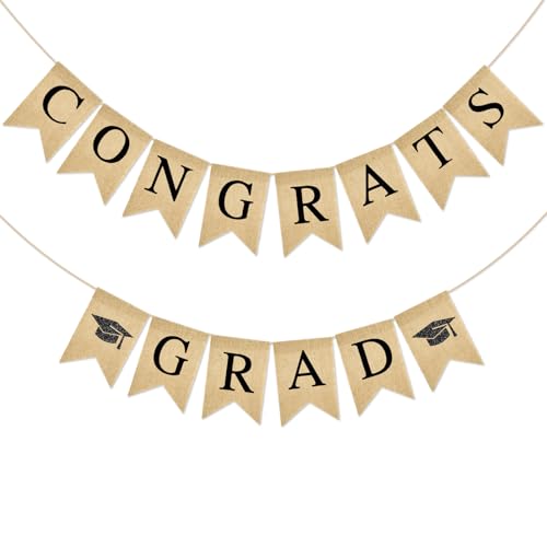 G2PLUS Congrats Grad Banner Pre-strung Graduation Party Decorations Banner for School Rustic Graduation Burlap Garland for College Photo Backdrop Indoor Outdoor Celebration