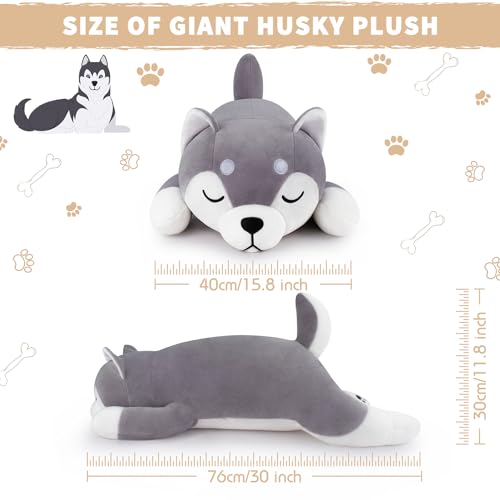 Image of Auspicious beginning 30'' Husky Stuffed Animal Plush Pillow, Huskies Anime Body Pillow, Kawaii Stuff Animal Plush Toy, Big Plushie Stuffed Dog Giant Plush Throw Pillow Gifts for Boys Girls