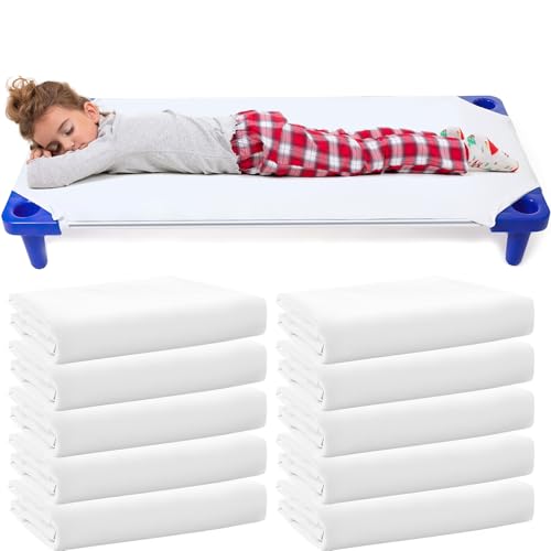 Lot de 10 Draps Housses pour Lit Empilable Maternelle 60 x 130 cm, Draps Ajustés en Microfibre Respirante, Drap de Sieste pour Enfants, École Maternelle et...