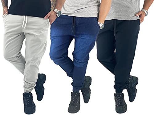 Calça Jeans Masculino Com Punho Jogger Com Lycra (BEGE, M)