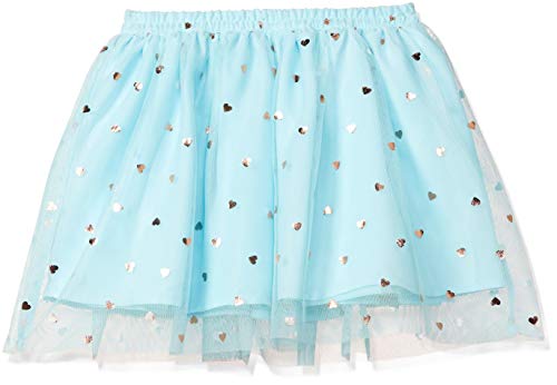 Image of Amazon Brand - Jam & Honey Girls Voluminous Skirt with a Glittery or Heart Print on The Top Layer and Elastic Waistband, Lined