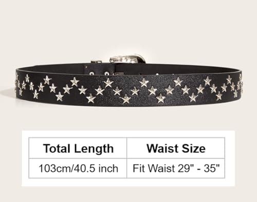 Y2k Star Studded Belts for Women Western Cowboy Cowgirl Vintage Grunge Engraved Buckle Leather Belt Punk Accessories 7