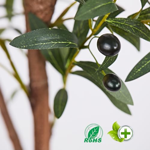 Image of Aveyas 7ft Artificial Olive Tree for Home Decor, 7 Feet Large Faux Plant Fake Skinny Silk Trees with Black Olivo for Indoor Outdoor House Living Room Office (7 ft Tall)