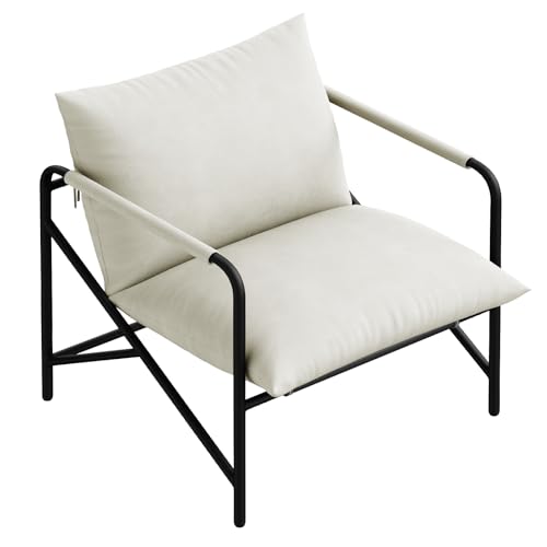 Miniatura 8 de Rattantree Sillón Relax Moderno De Salón Con Estructura Metálica, Terciopelo Cómodo Para Dormitorio Y Lectura, Color Blanco 71 X 65 X 65cm