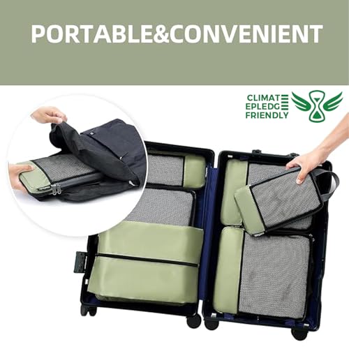 Image of BAGAIL 4 Set /6 Set /8 Set Compression Packing Cubes Travel Accessories Expandable Packing Organizers (Half Mesh, 6-Matcha Green)