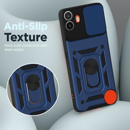Image of Pikkme D10 Tough Armor Bumper Case | 360 Protection Case | Sliding Camera Shield Cover & Ring Holder Stand Back Cover for CMF by Nothing Phone 1 (Blue)