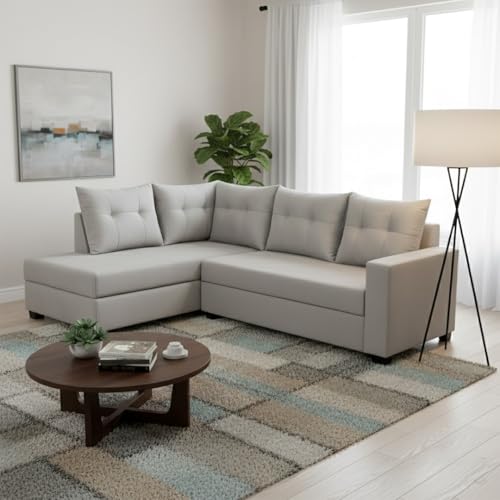 Image of SOCOZI Oriana 4 Seater LHS L Shape Sofa Set | Soft Velvet Suede Fabric | Modern Design | Plush Comfort Cushions for Living Room (Light Grey)