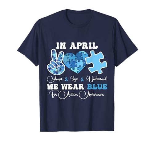 In April We Wear Blue Autism Awareness Groovy Hommes Femmes Enfants T-Shirt