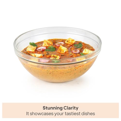 Image of CELLO Zenith Set of 2 Pcs Round Serving Glass Bowl for Kitchen 500 ml, Transparent | Microwave Oven & Dishwasher Safe, Freezer & Fridge Safe, Leadfree Toughened Crystal Glass Bowl for Serving Mixing