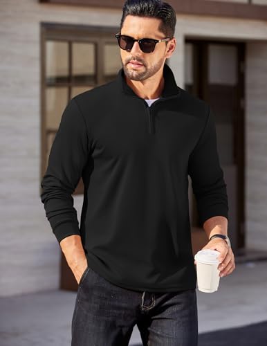 COOFANDY Mens Quarter Zip Pullover Long Sleeve Casual 1/4 Zip Sweatshirt Lightweight Solid Mock Neck Sweater Polo2