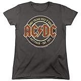 Popfunk Classic AC/DC Est. '73 Womens Short Sleeve Graphic T-Shirt Charcoal