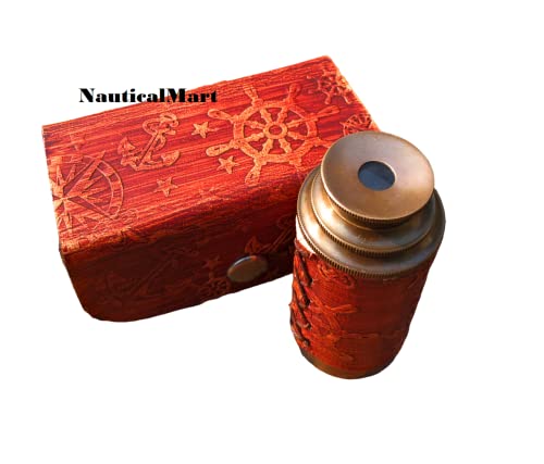 Nautical Brass Spyglass Telescope With Box, Brass Pirate Telescope, Spyglass Collapsible Monocular Decorative Telescope With Glass Optics For Kids Travellers Adventure Enthusiasts Collectible 6'' #TOP3
