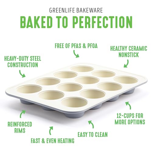 GreenLife Bakeware Healthy Ceramic Nonstick, 12 Cup Muffin and Cupcake Baking Pan, PFAS-Free, Gray - Image 4