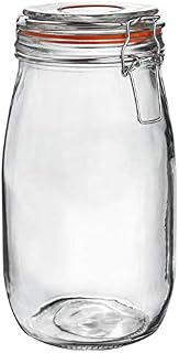 Argon Tableware 1500ml (1.5 Litre) Clear Glass Storage Jar with Orange Airtight Silicone Seal and Metal Clip Lid - 50.7oz Large Empty Kitchen Container