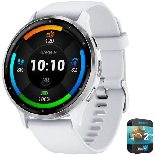 Garmin Venu 3 Health Fitness GPS Smartwatch Silver Steel Bezel & Whitestone Case (45mm) | Official USA Partner Model | Bundle 010-02784-00 with 2 YR CPS Enhanced Protection Pack