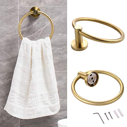 Ntipox 4 Piece Brushed Gold Stainless Steel Bathroom Hardware Set Include Hand Towel Ring, Toilet Paper Holder,And 2 Robe Towel Hooks,Bathroom Accessories Kit #TOP4