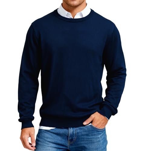 woolist Pullover Herren Winter Herbst Langarm Merino Wolle Warme Strickpullover Sweater Crewneck Jumper (DE/NL/SE/PL Alphanumerisch M Regular Regular Dunkelblau)
