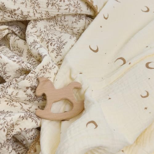 Image of Double Layered 100% Cotton Muslin Baby Blanket Ultra-Soft 40x40 Inch Swaddling Nursery Crib Blanket(Leaves)