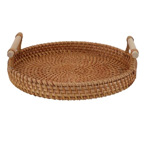 Rattan-Obsttablett mit Massivholzgriffen, exquisites handgewebtes...