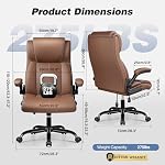 BESTFAIR Ergonomic Office Chair - Home Desk Computer Chair, Leather High Back Executive Chairs with Adjustable Lumbar Support & Flip-up Arms, Rocking Swivel Comfy, Brown - Image 3