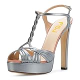 FSJ Women Fahion Peep Open Toe Pumps Slingback Platform T-Strap Buckle Ankle Strap D'orsay Sandals...