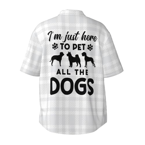 FKHARRIS I'm Just Here to Pet All The Dogs Gifts Mens Short Sleeve Button Down Shirts Men's Casual Button-Down Shirts with Pocket -XX-Large Black