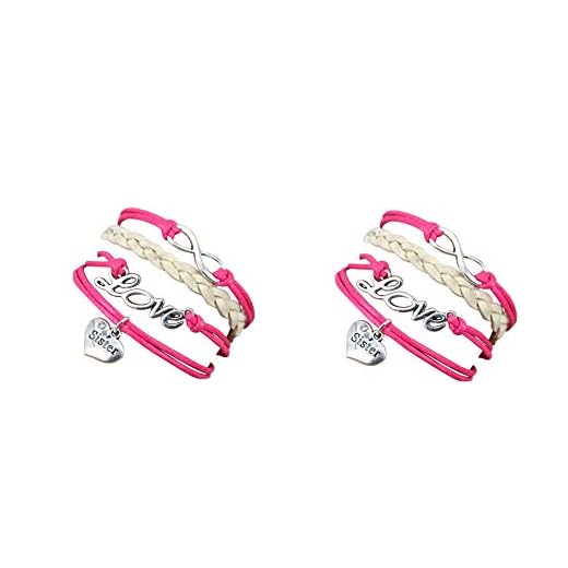 STRASS & PAILLETTES sats av två rosa armband. Syster med hjärta och text Love och oändlig vänster. syster present