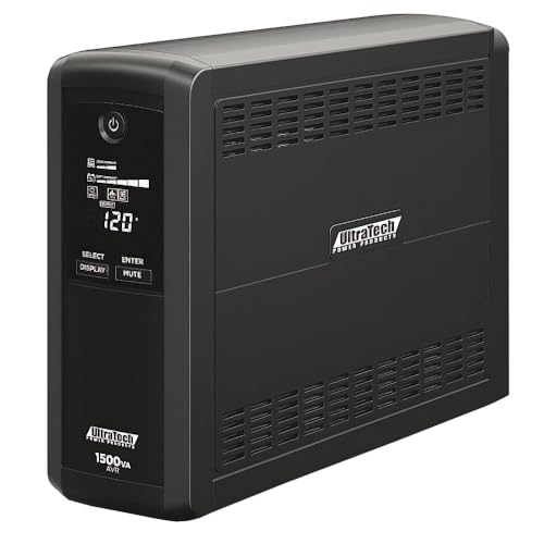UltraTech 0E-1500V10RD Battery Backup Line-Interactive Mini-Tower UPS; 8 Outlets; 1500VA/ 900W; Automatic Voltage Regulation; HID Compliant USB Connectivity Port; LCD Display; EMI and RFI Filtration