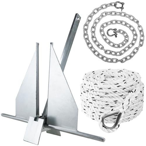 Five Oceans 8 Lb Fluke Boat Anchor Kit with Chain & Rope, Heavy-Duty for Pontoon, Fishing Boats, Bass Boats - FO4640