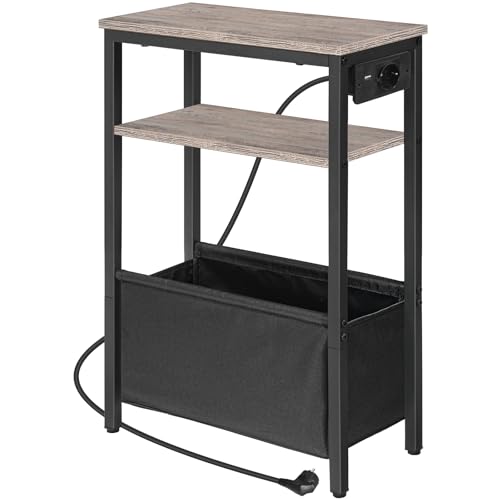 HOOBRO Table d’Appoint étroite, Table de Chevet avec Station de Charge et Rangement, Bout de Canapé avec Prise et Ports USB, pour Petit Espace, Chambre,...