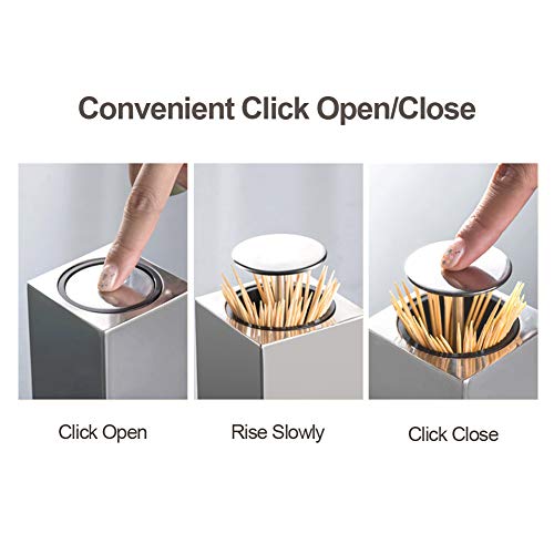 MOLFUJ Automatic Toothpick Holder Stainless Steel, Metal Toothpick Dispenser Bottle Click Open, Modern Storage Holder for Bamboo Toothpick - Cylinder - Thumbnail 6