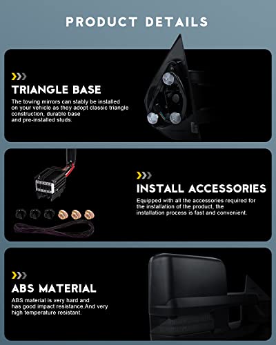 Ocpty Towing Mirrors With Power Heated Left Right Side Tow Mirrors Compatible With 2008-2013 For Chevy Silverado/For Gmc Sierra All Models Turn Signal Light Puddle Light With Black Housing #TOP5