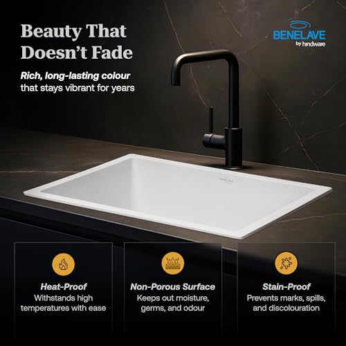 Image of Benelave by Hindware BLACP91003 Quartz Sink 24x18 for Kitchen | Single Bowl | Star Dust Color | Better Sound Absorption for Quieter Use | 7-year Manufacturer Warranty