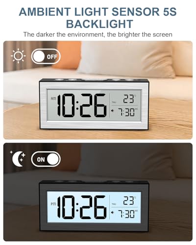 Reloj despertador digital a pilas con temperatura y pantalla LCD 6
