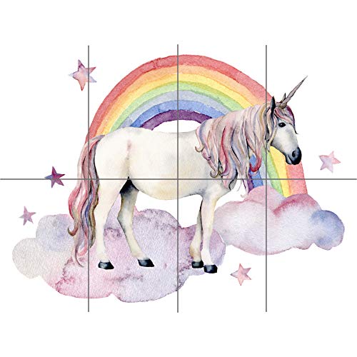Artery8 Unicorn Watercolour Rainbow XL Giant Panel Poster (8 Sections) Unicornio Acuarela...