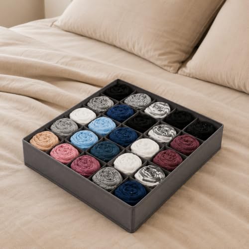 Organizador de Gaveta com 24 Divisórias Dobrável Premium para Meias, Cuecas, Calcinhas e Roupas Íntimas em TNT Impermeável para Closet e Guarda-Roupa Premium