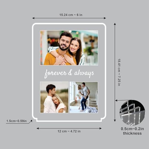 Image of Giftplease Customized Photo & Message Gift for Loved Ones Wooden Base LED Plaque Personalized Frame Perfect for Mom, Dad, Friends, Family, Couples, Birthday, Wedding Anniversary, Valentine