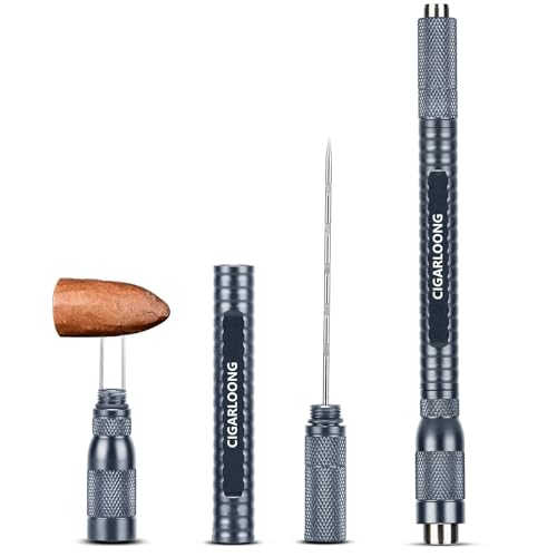Cigar Punch 4-in-1 Draw Enhancer Tool with Double Size Cigar Punch and Stainless Steel Twin Needle Comes in Gift Box (Light Grey)