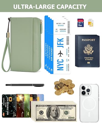 Image of Large Wallet for Women, Clutch Wallet with Passport Holder | RFID Wallet for Women, Zipper Clutch Purse, Passport Holder for Travel, Multiple Card Slots, Phone Pocket, Wristlet Strap
